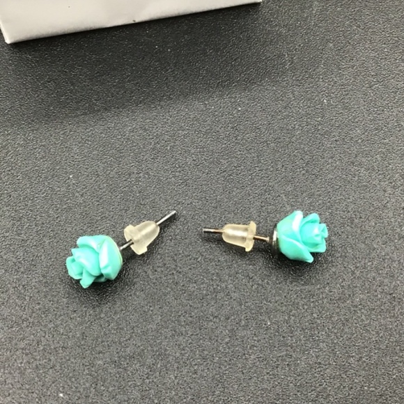 - Rose Shaped Turquoise Silver Stud Earrings by Magnolia Jewelry - Picture 2 of 7